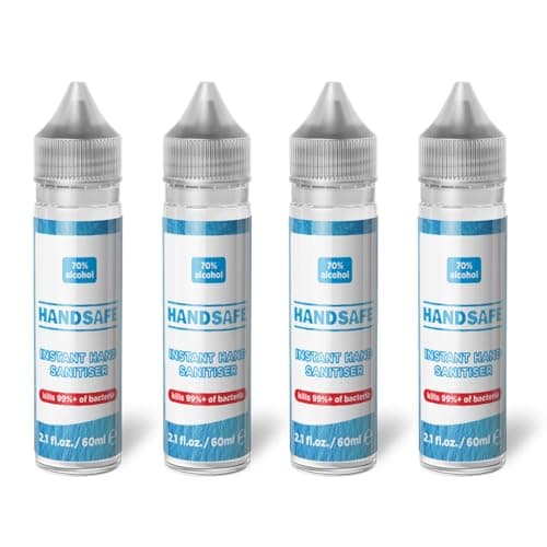 Handsafe - 4 x 60ml Hand Sanitiser Liquid Multipack, Kills 99.9%+ of Bacteria & Viruses, 70% Alcohol Based, Medical Grade, Anti Bacterial Fast Acting Formula