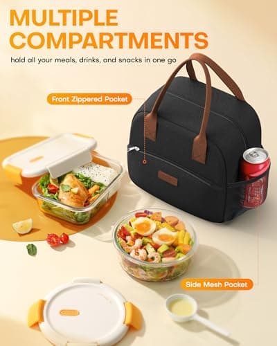 HOTOR Insulated Lunch Bags for Women Men Cooler Lunch Box, Black — view 2