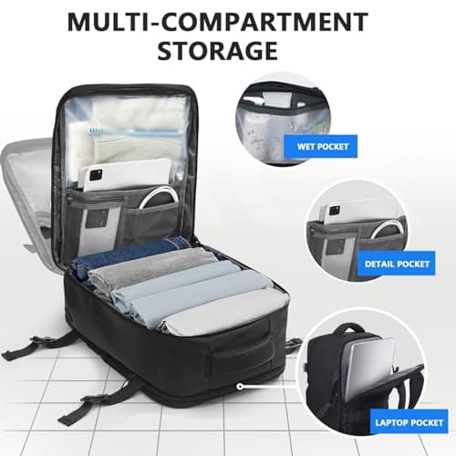 KIRFEIHT Cabin Bags 40x20x25 for Ryanair Underseat Carry-Ons Travel Backpack - Hand Luggage Backpack Cabin Bag Size 20L - Daypack School Office Bag with USB Port - Black — view 3