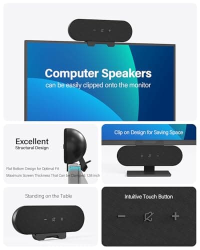 ZETIY USB Speaker Sound Bar, Monitor Speaker with Clip-on Design — view 2