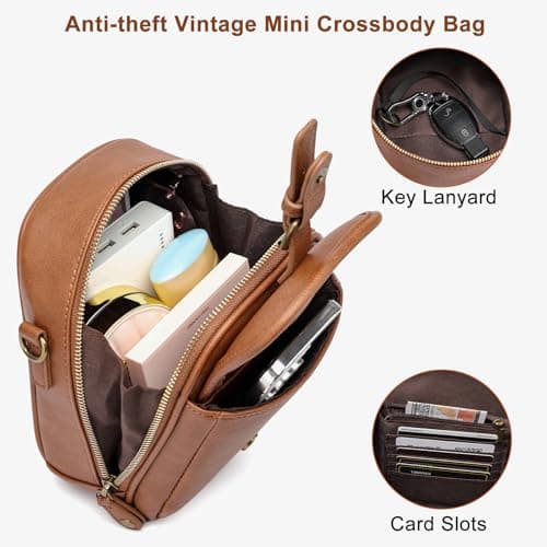 BAIGIO Small Cross Body Bag Women, Soft Vegan Leather Cross-Body Bags with Adjustable Strap, Shoulder Bags with Card Slots, Phone Bag Handbag Purse for Travel (Brown) — view 6
