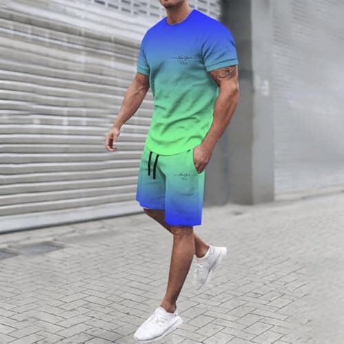 Générique Men's 2-Piece Cotton Tracksuit Jogging Top and Pants Sports Set Leisure and Travel A57, Sky blue, S — view 3