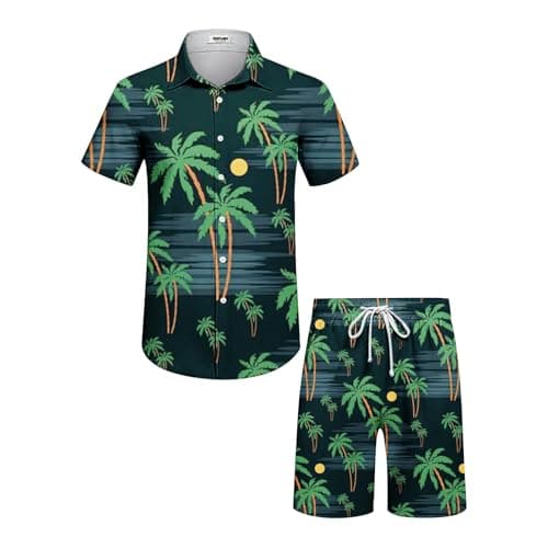 Set Shirt Shorts Men Big Size Hawaiian Printed Tee Shirt Short Sleeve Button Shorts Elastic Waist Loose Drawstring Pockets Casual Lightweight Beach Travel Set — view 6