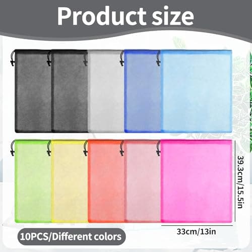 WYRGQIQN 10 Pack Multi-Coloured Drawstring Bags, Lightweight Nylon Mesh Storage Bags with Drawstring Closure, Reusable Gym Bags for Beach, Laundry, Sports Equipment, Toys and Travel Black — view 2