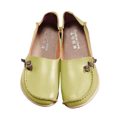 Women's Leather Loafers Comfortable Casual Round Toe Moccasins Driving Flat Loafers Soft Comfort Walking Shoes Women Slip On Flat Shoes Elastic Low Top Flats Mint Green