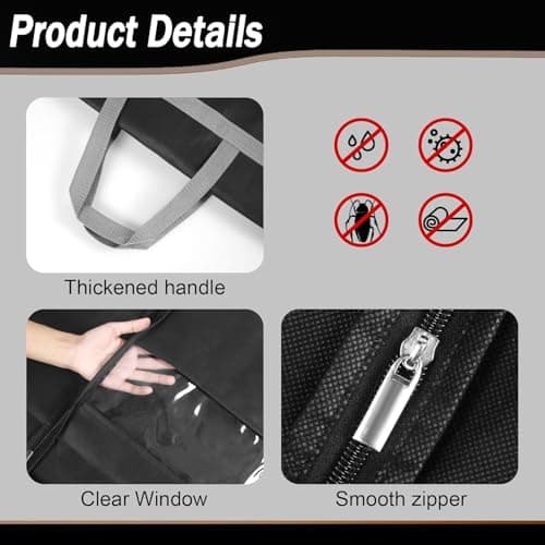 Long Dress Bags Covers Garment Storage bags with Zip Wedding Dust Cover Foldable Washable Clear Lightweight Garment Bags for Travel Weddings Suits and Dresses (black) — view 3