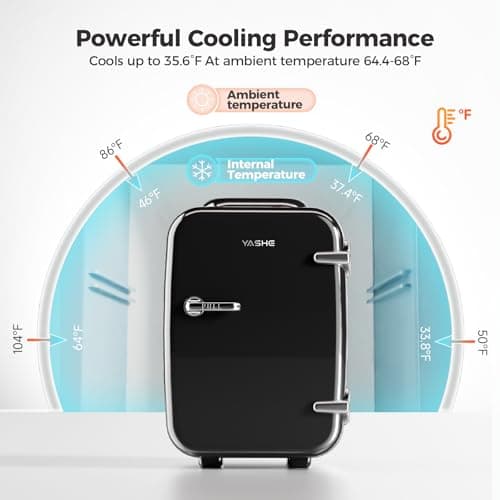 YASHE Mini Fridge, 4 Liter/6 Cans Portable Cooler and Warmer, AC/DC Power Small Fridge, Quiet Desk Skincare Fridge for Beauty Drinks Medicine, Mini Fridge for Bedrooms Office Dorm Car Travel, Black — view 3