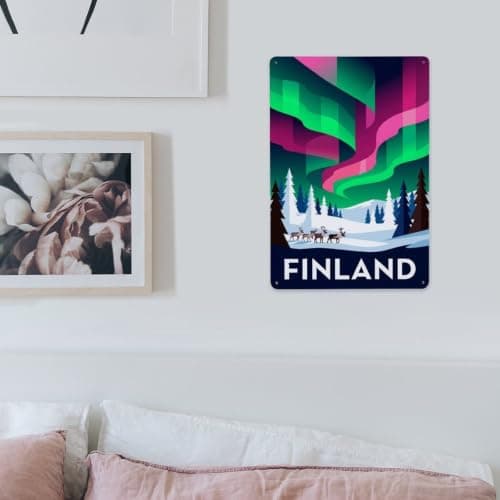 Finland Northern Lights Winter Travel Arctic Metal Tin Sign — view 3