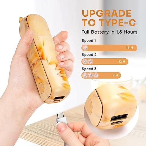 OHLGT Mini Fan Handheld, 3 Speeds Rechargeable Quiet Mini Handheld Fan[9-15 Working Hours], Portable USB Small Pocket Fan, Personal Fan with Power Bank for Travel, Outdoor or Indoor Orange (HZ001) — view 3