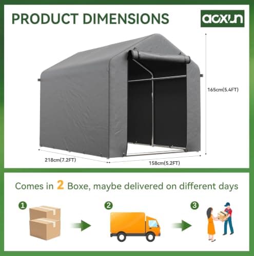 Aoxun 2.2x1.6M Heavy Duty Outdoor Storage Shed, PE Woven fabric, 3000mm Waterproof Portable Bike Shed Shelter and Garden Storage Tent, Roll-up Door Carport for Motorcycle and Lawn Tools, Grey — view 2
