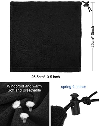 Hicarer 4 Pieces Winter Fleece Neck Warmer Snoods for Men Women Gaiter Thick Thermal Windproof Ski Neck Scarf Balaclava(Black, Gray) — view 2