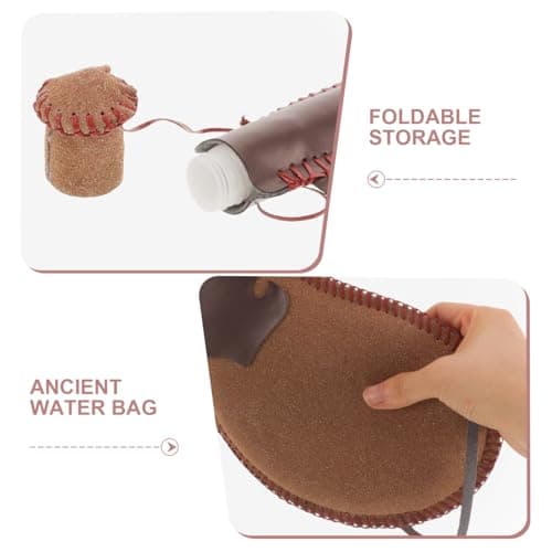 Cabilock Leather Water Canteen, Traditional Ancient Design Portable Water Carrier, Eco-Friendly Sealing Drinks Storage Bladder Bag for Outdoor Activities, Coffee Color — view 3