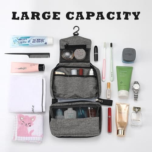 Aucuu Hanging Toiletry Bag, Cosmetics Makeup Bag, Wash Bag Cosmetic Bag with Hook & Handle, Foldable Travel Wash Bag with 2 Drawstring Bag, Organizer for Men Women, Business Trip, Vacation — view 3