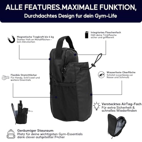 Magnetic Gym Bag Water Bottle Holder Carrier with Strap & Phone Pockets — view 4