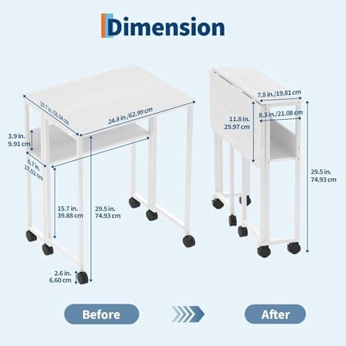 Aptliton Folding Desk, No Assembly Small Computer Desk, 80cm Portable Foldable Table for Small Spaces, Sturdy Home Office Writing Workstation for Bedroom, Study, Students (White) — view 2