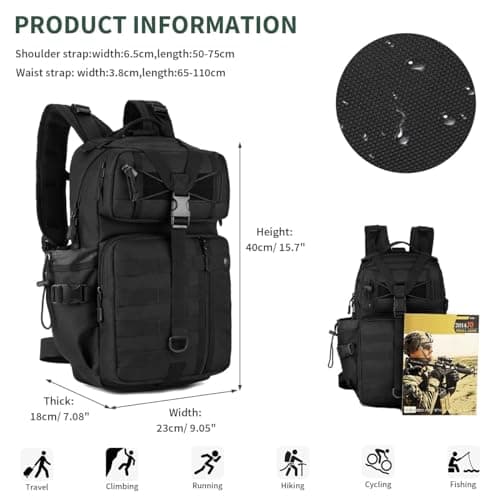 HUNTVP Tactical Backpack 25L, Molle Military Rucksack Army Style Back Pack Motorcycle Bag Laptop Daypack for Men Women Cycling Hiking Camping Hunting (25L-black) — view 2