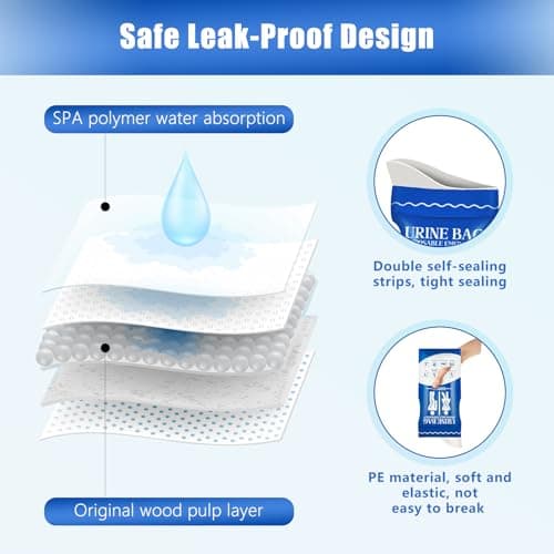 16 Pcs Urine Bags, 800ml Travel Potty, Unisex Urinal Bag, Portable Toilet — view 3