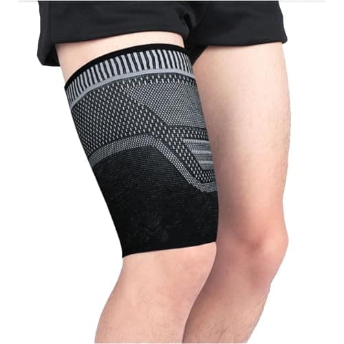 ADRLOPFE Compression Socks 1Pcs Thigh Compression Sleeve,Anti-slip Breathable Quad And Hamstring Support Brace Upper Leg Wrap For Women Men(Brown,L)