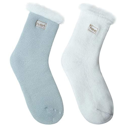 JARSEEN 2 Pairs Womens Wool Thermals Socks Warm Wool Pile Lined Insulated Thick Knitting Ladies Socks Winter Cute Embroidery (2 Mint, UK 4-9) — view 3