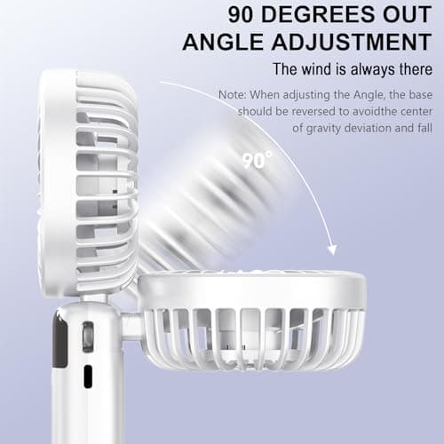 Jumkeet Handheld Fan, Mini Portable Foldable Fan with USB Rechargeable Battery 2600mAh, 5 Speeds Battery Operated Desk Desktop Fan with LED Display & Base for Home Office School Travel Outdoor (White) — view 5