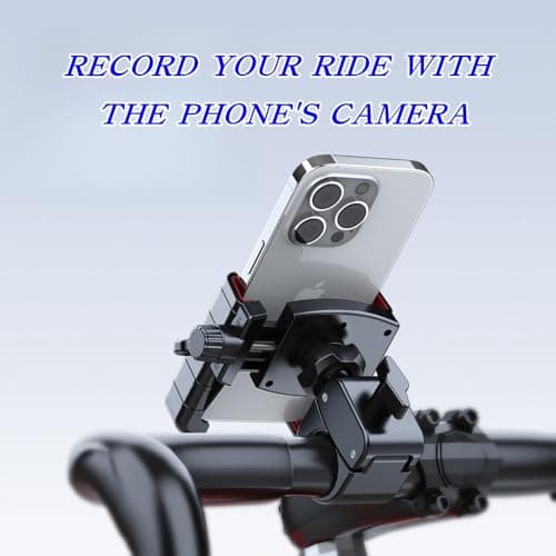 Elecphbo Motorcycle Phone Mount, Bike Phone Holder - Ultra-Stable Double Locking Design, Compatible with 4.7-7" Smartphones (iPhone/Android), Fits Handlebars 0.59"-1.57", One-Hand Operation [Red] — view 4