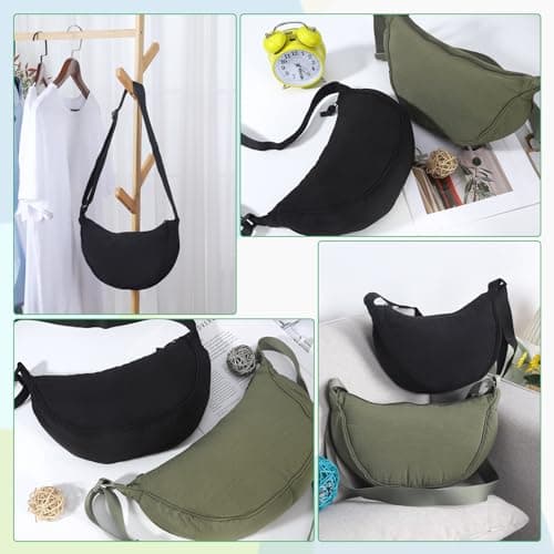 Firtink 2 Pack Crescent Bag for Women Men, Nylon Crescent Bags Dumpling Bag Hobos Crossbody Bags Purse with Adjustable Strap(olive green), ZHGC011399 — view 6