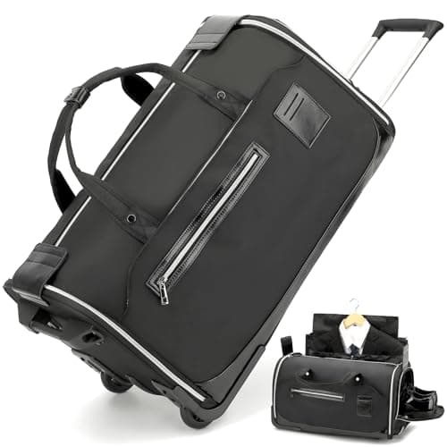 TONRUYN Rolling Garment Bag for Travel Suit Bag with Wheels Handle 55L Carry on Garment Duffle with Shoe Compartment for Men Women 3 in 1 Trolley Convertible Suit Carrier for Business Wedding, Black