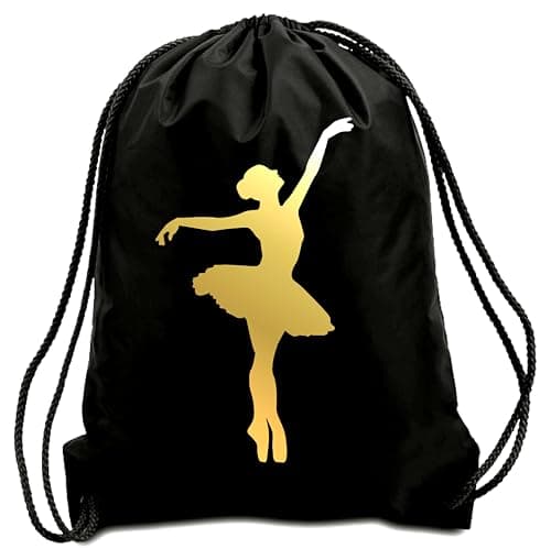 Gold Ballerina Drawstring Bag in Black & Gold, Bally Shoes Bag by TEEZ