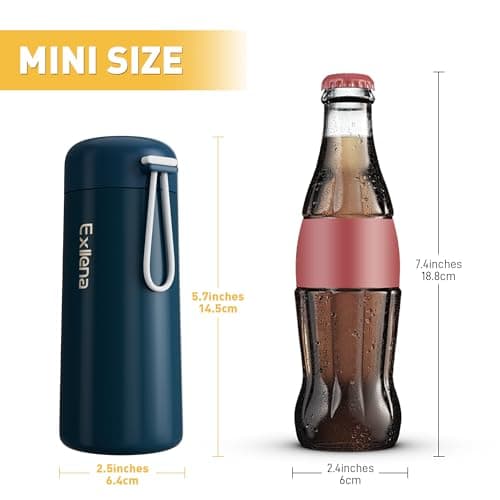 Exllena Small 250ml Water Bottle Made of 304 Stainless Steel, Double Wall Vacuum Insulation for Hot&Cold Drinks, Mini Flask with Carry Handle - 100% Leakproof(Dark-Blue) — view 2