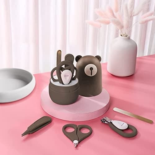 Baby 7 in 1 Grooming Set, Nail Scissors, Nail File, Tweezers, Natural Wood Hair Comb, Storage Basket for Children and Newborns in Beautiful Gift Box. — view 3