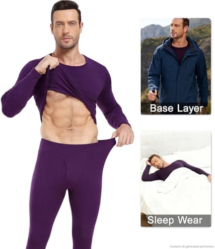 wirarpa Men's Thermal Underwear Set Cotton Long Johns Base Layer Purple L — view 4