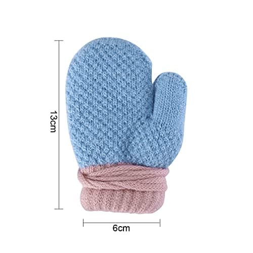 Kids Toddlers Thermal Gloves Mittens Winter Warm Thick Knitted Gloves with String Fluffy Full Finger Mittens Baby Fleece Lined Gloves Hanging Neck Mittens with Anti-Lost String for Boys Girls Age 1-4 — view 3