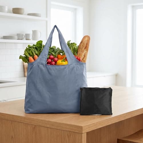 Solvio Large Reusable Shopping Bags Foldable 2 Pack, Waterproof Tote Bag with Compact Pouch, Lightweight Washable Grocery Bags for Daily Use Travel and Picnic — view 3