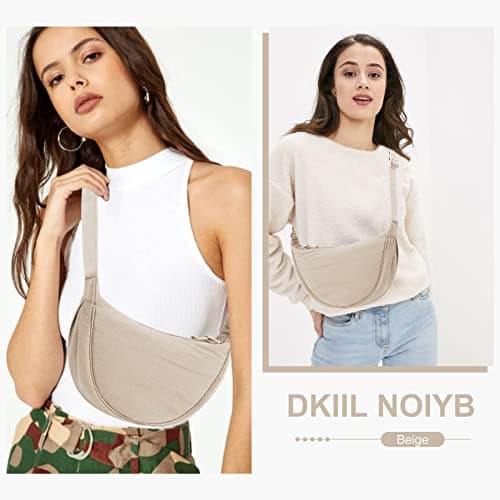 DKIIL NOIYB Crescent Bag for Women Men, Nylon Crescent Bags Hobos Crossbody Bag Portable Crescent Purse with Adjustable Strap Solid Color Chest Bag Shoulder Bag Fanny Packs, A02-beige, 31cm — view 2