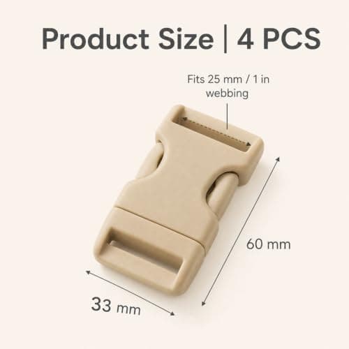 4Pcs Khaki 25mm Quick Release Buckles POM Clips for 1" Webbing Bag Straps — view 2