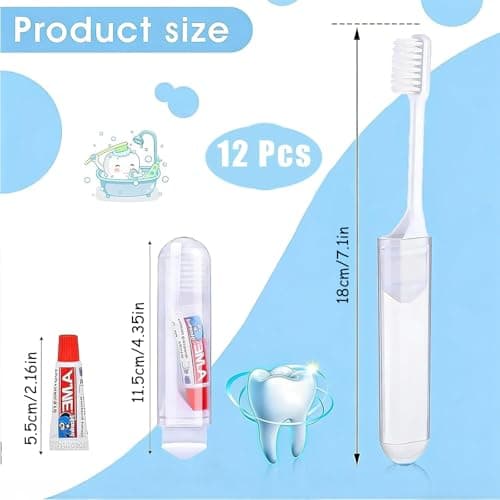 12 Pcs Travel Toothbrush Set with Mini Toothpaste, Portable Foldable Toothbrush, Mini Toothbrush Suitable with Toothpaste for Travel Business Trip Families Camping Outdoor Activities — view 2