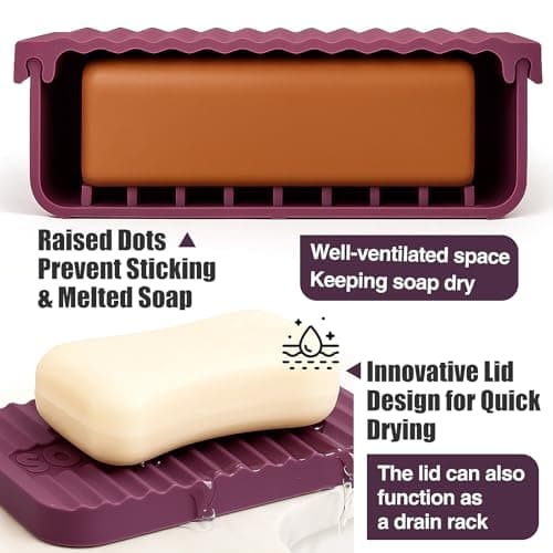 AIDIMMING Jumbo Silicone Travel Soap Case for 10 oz Soap Bars (Deep Purple) — view 4