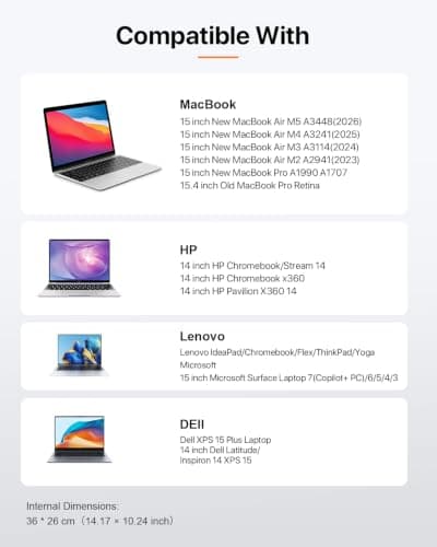 DOMISO 14 inch Laptop Case Sleeve Protective Cover Compatible with 15 inch MacBook Air M4 M3 M2,MacBook Pro,14-15 inch HP Dell ASUS Chromebook,Waterproof Computer Cases Bag with Handle,Dark Grey — view 4