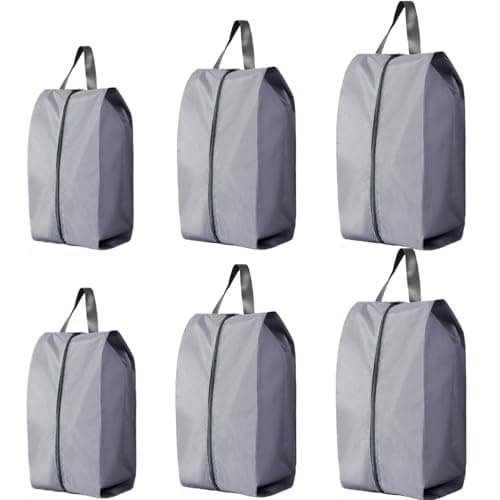 CJWLKJ 6Pcs Multi-Size Travel Shoe Bags Portable Travel Gifts Shoe Organizer with Zipper Closure, Waterproof Nylon Shoe Storage Organizer with Handle Travel Bags for Men and Women, Grey