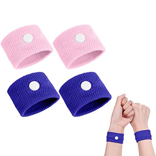 ACWOO Motion Sickness Wristbands, 2 Pairs Natural Sickness Bands for Kids & Adults, Anti-Nausea Wristbands for Car Sea Sickness, Relief Wristbans for Sea Flying Travel (Pink+Blue)