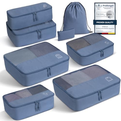 Samfolk Packing Cubes for Suitcases, 8 Set Travel Packing Cubes for Backpack, Lightweight Suitcase Organiser Bags with Laundry Bag,Blue