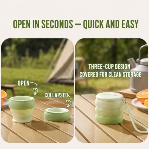 Collapsible Silicone Cup with Lid & Lanyard,Foldable Travel Mug for Camping — view 3