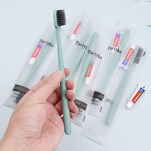 Disposable Toothbrush with Toothpaste Pack of 25,Green Hotel Toothbrush Set Individually Wrapped Manual Travel Toothbrush Kit for Adults,Kids,Hotel,Homeless,Nursing Home,Charity — view 3