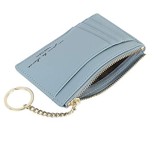 Cynure Women's 8 Cards Slim Minimalist Card Holder Coin Changes Purse Keychain Front Pocket Wallet, Sky Blue — view 4