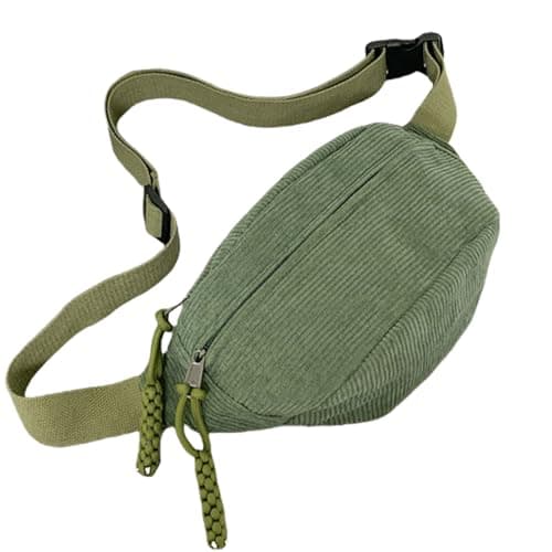 AYNKH Fanny Pack Ladies Corduroy, Shoulder Bag Ladies, Stylish & Practical Chest Bag, for Outdoor Sports Travelling Running School (Green)