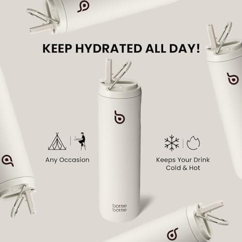 Bottle Bottle Stainless Steel Water Bottle 700ml with Straw and Lid Sports Insulated Metal Water Bottles with Handle(Light Gray) — view 5
