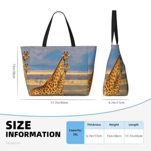 AACPPB Warm Gold Giraffe Pair Printed Oversized Beach Tote, Multi-Pocket Travel Bag, Lightweight Waterproof Pool Handbag — view 6