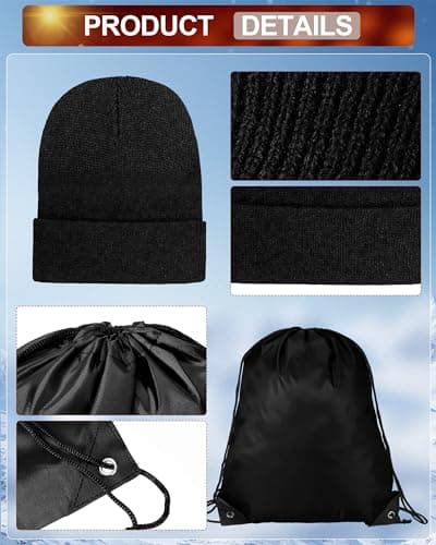 Suhine 72 Pcs Homeless Care Package Bulk Unisex Winter Gloves Beanie Hats Scarves Socks Coral Fleece Blankets Drawstring Bags, Black, Medium — view 6