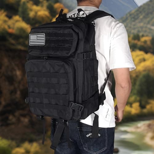 Oreunik Military Backpack 45L Waterproof Tactical Backpack Molle Backpacks Large Back pack for Travelling,Outdoor Trekking,Camping,Hiking,Fishing,Hunting,Gym(Black) — view 2