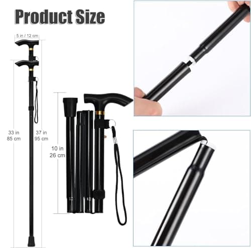 Folding Walking Stick, Adjustable Aluminium Cane for Women and Men — view 2